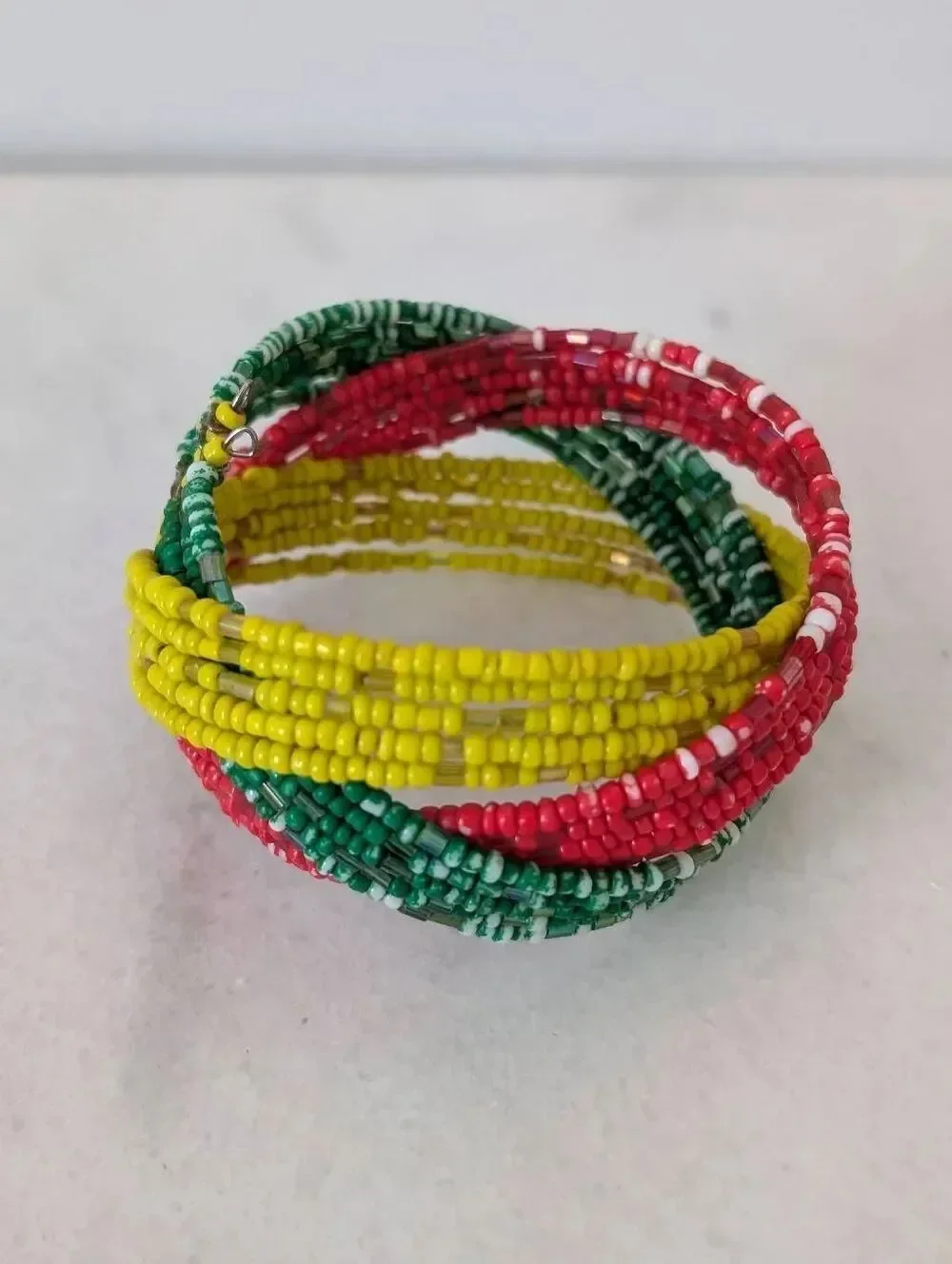 Handmade Seeded Bead Rastafarian Cuff Bracelet